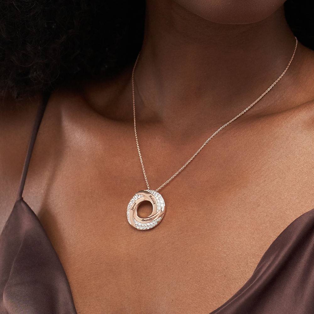 Custom Twist Circle Necklace with Pave Zirconia in 18k Rose Gold Plating-4 product photo