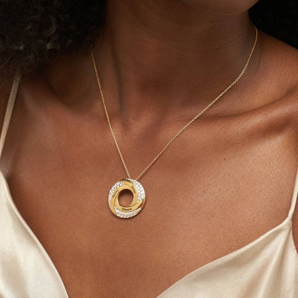Custom Twist Circle Necklace with Pave Zirconia in Gold Vermeil-4 product photo