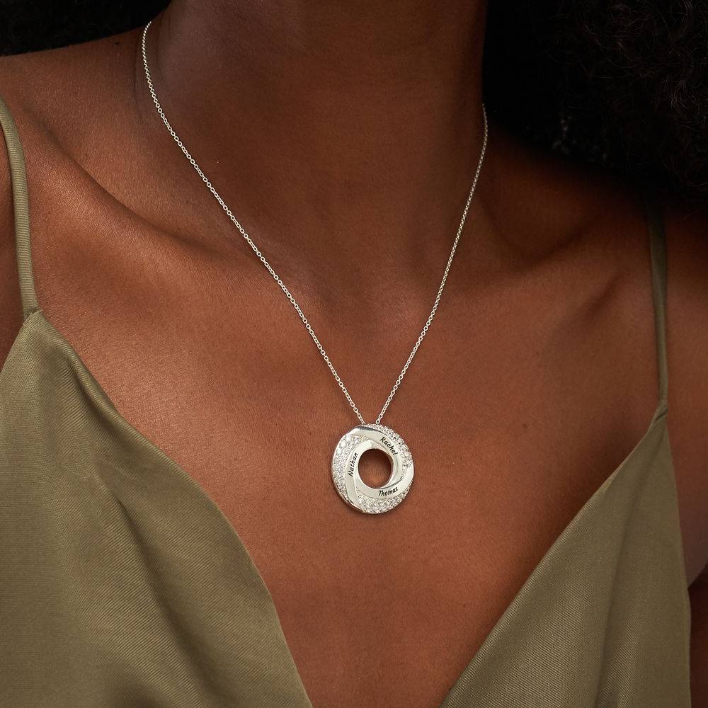 Custom Twist Circle Necklace with Pave Zirconia in Sterling Silver product photo