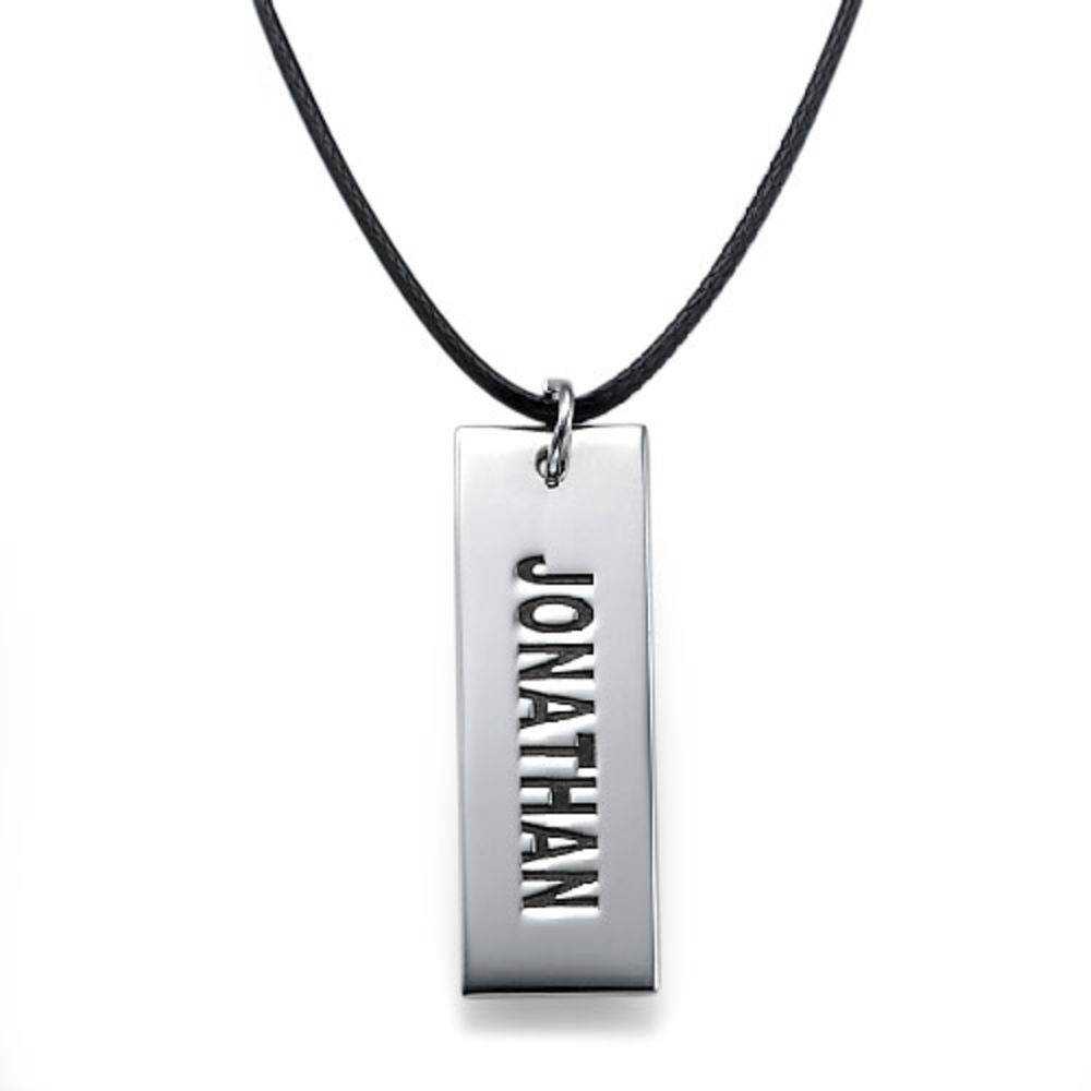 Custom Vertical Dog Tag Necklace for Boys in Sterling Silver-3 product photo