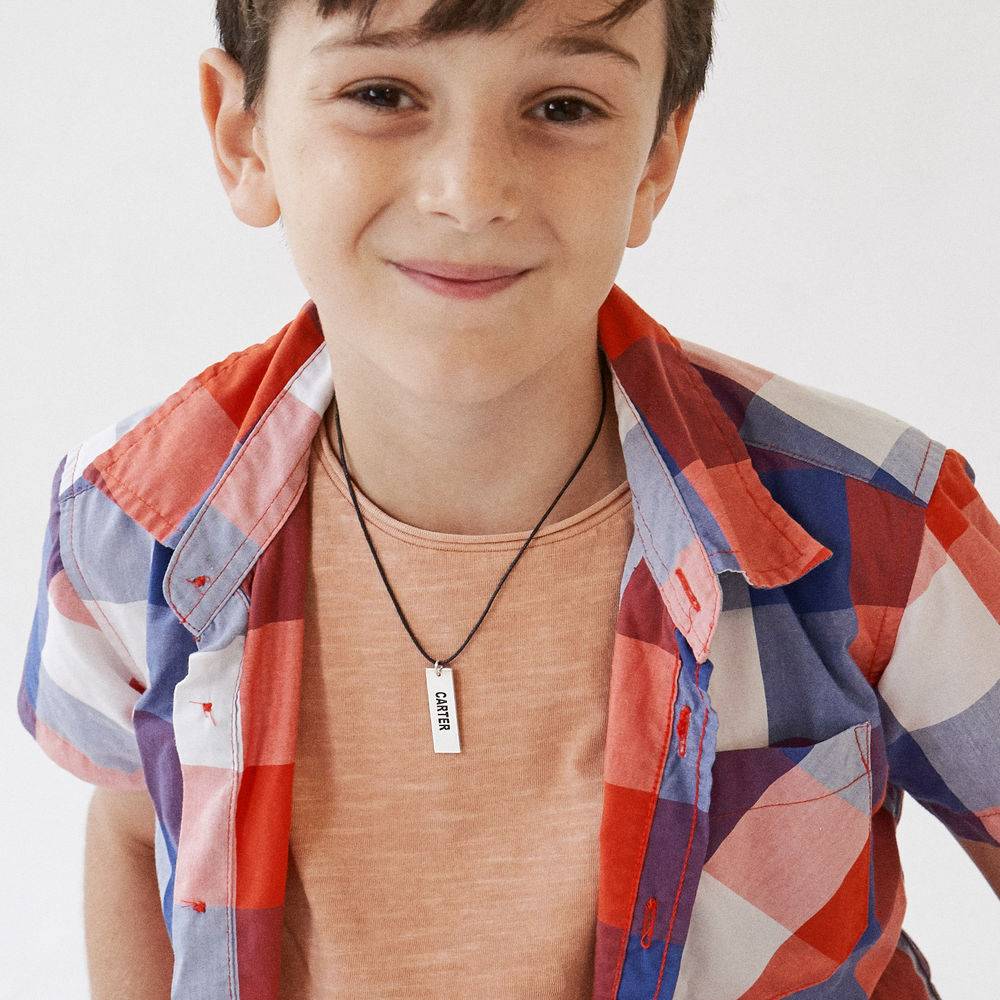 Custom Vertical Dog Tag Necklace for Boys in Sterling Silver-4 product photo