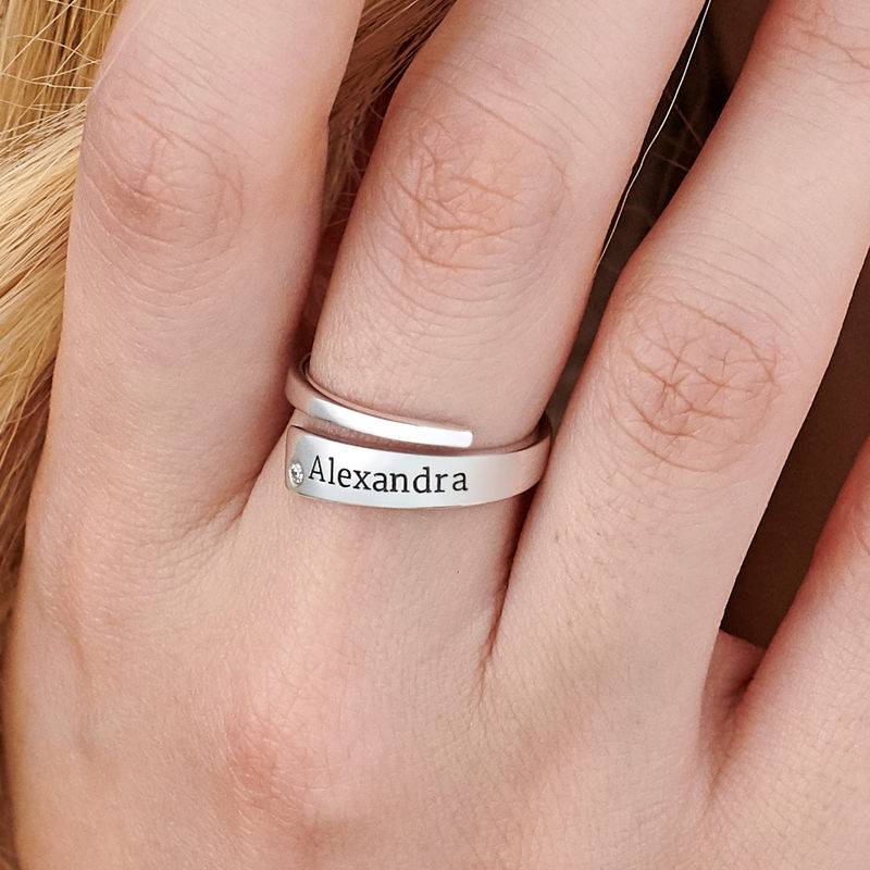 Custom Wrap Name Ring with Diamond in Silver product photo