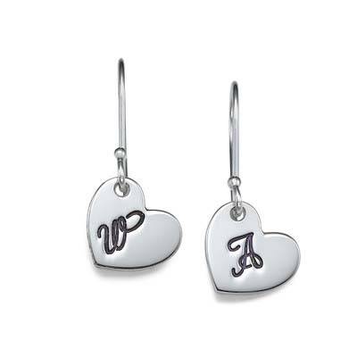 Silver Dangling Heart Initial Earrings product photo