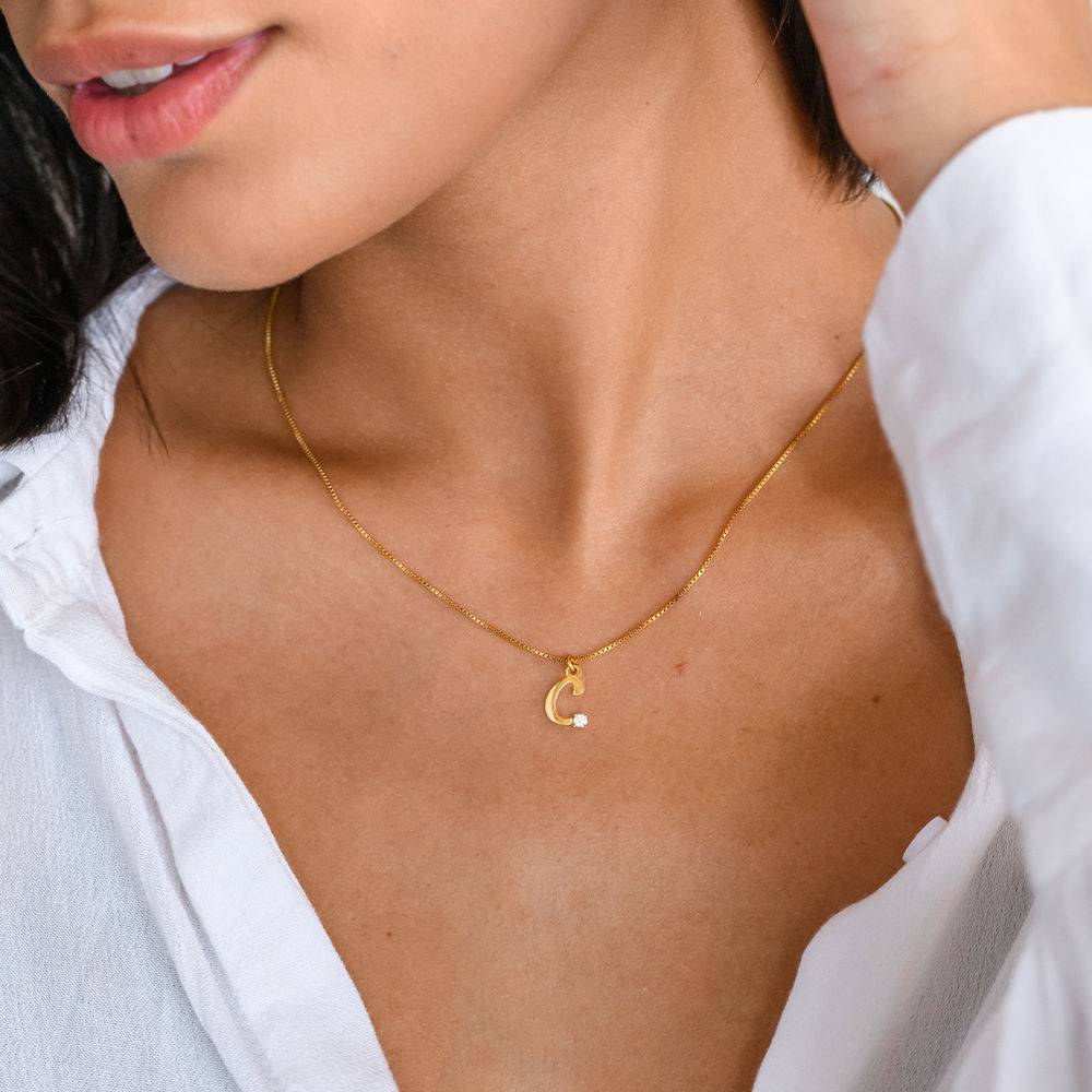 Diamond initial necklace in 18K Gold Vermeil-1 product photo