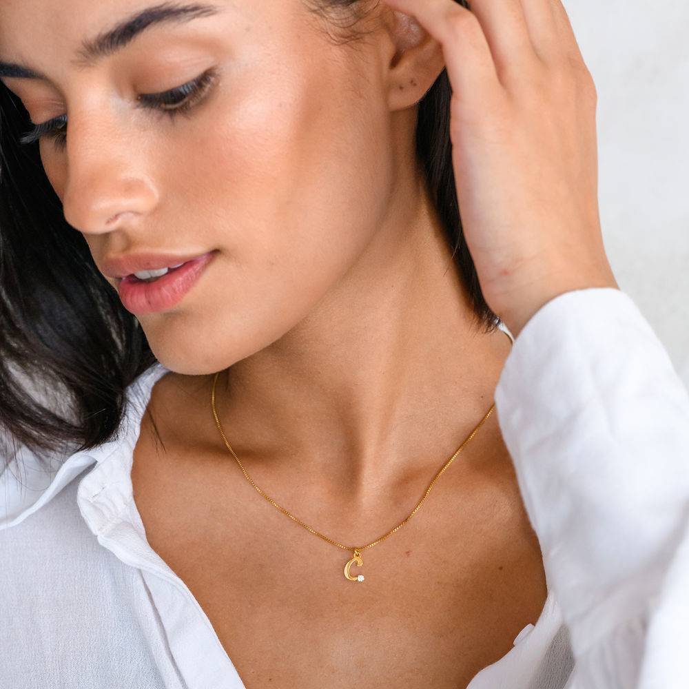 Diamond initial necklace in 18K Gold Vermeil-2 product photo