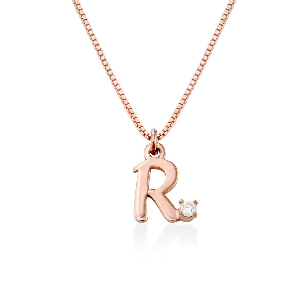 Diamond initial necklace in 18K Rose Gold Plating-2 product photo