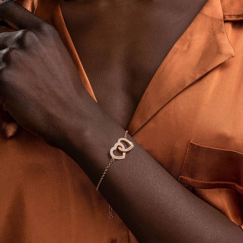18k rosé vergulde Claire verstelbare armband met verstrengelde harten en diamanten-1 Productfoto