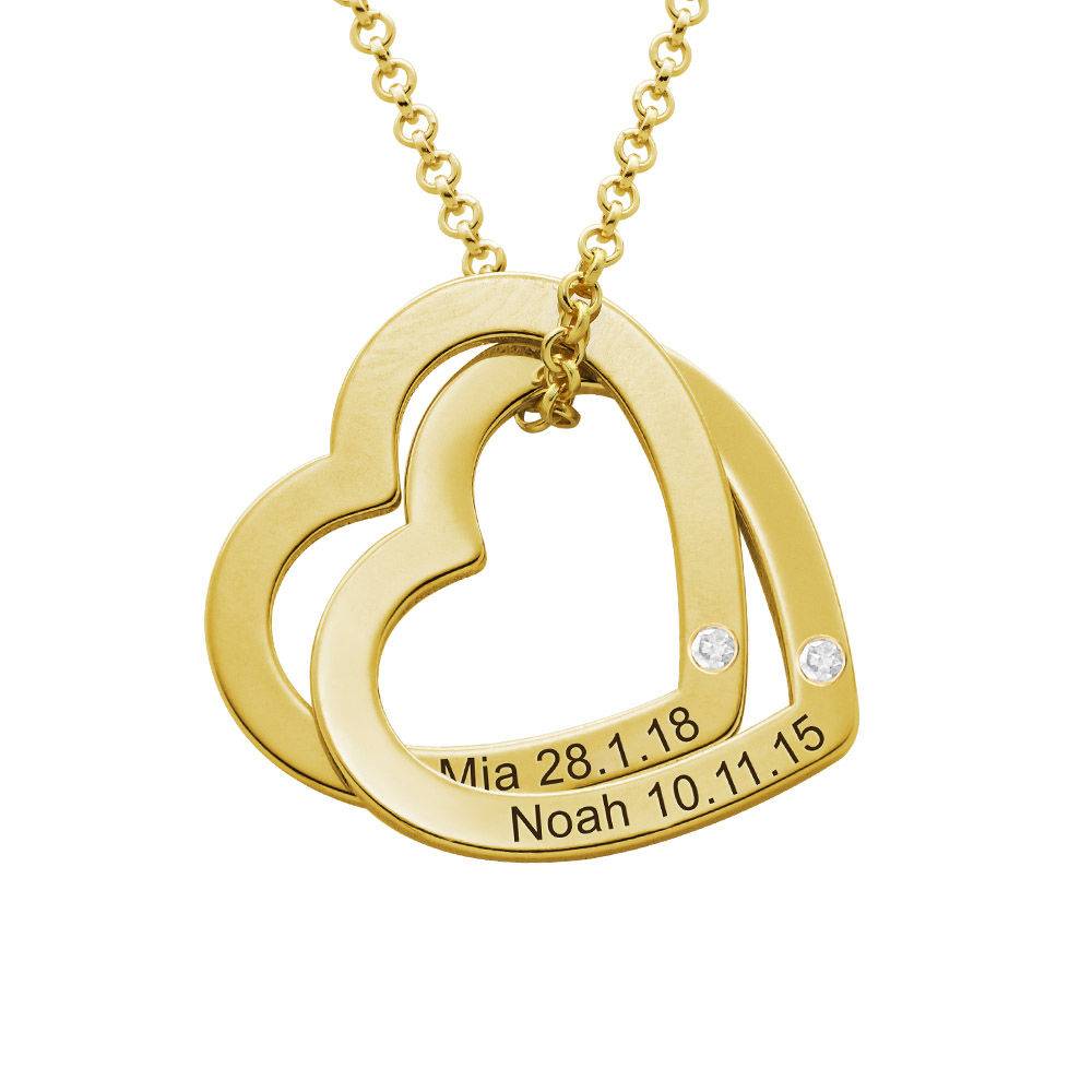 Claire halskjede med lenkede hjerter i gull vermeil med diamanter-4 produktbilde