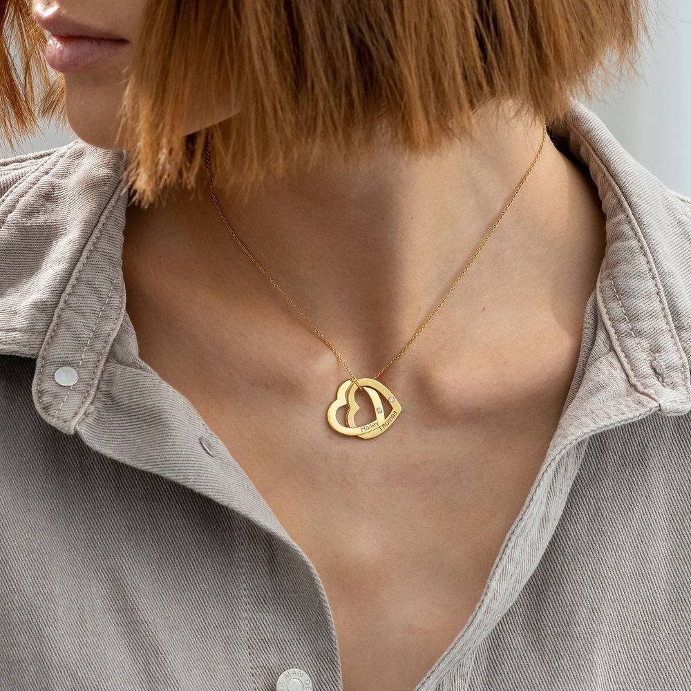Claire halskjede med lenkede hjerter i gull vermeil med diamanter-1 produktbilde