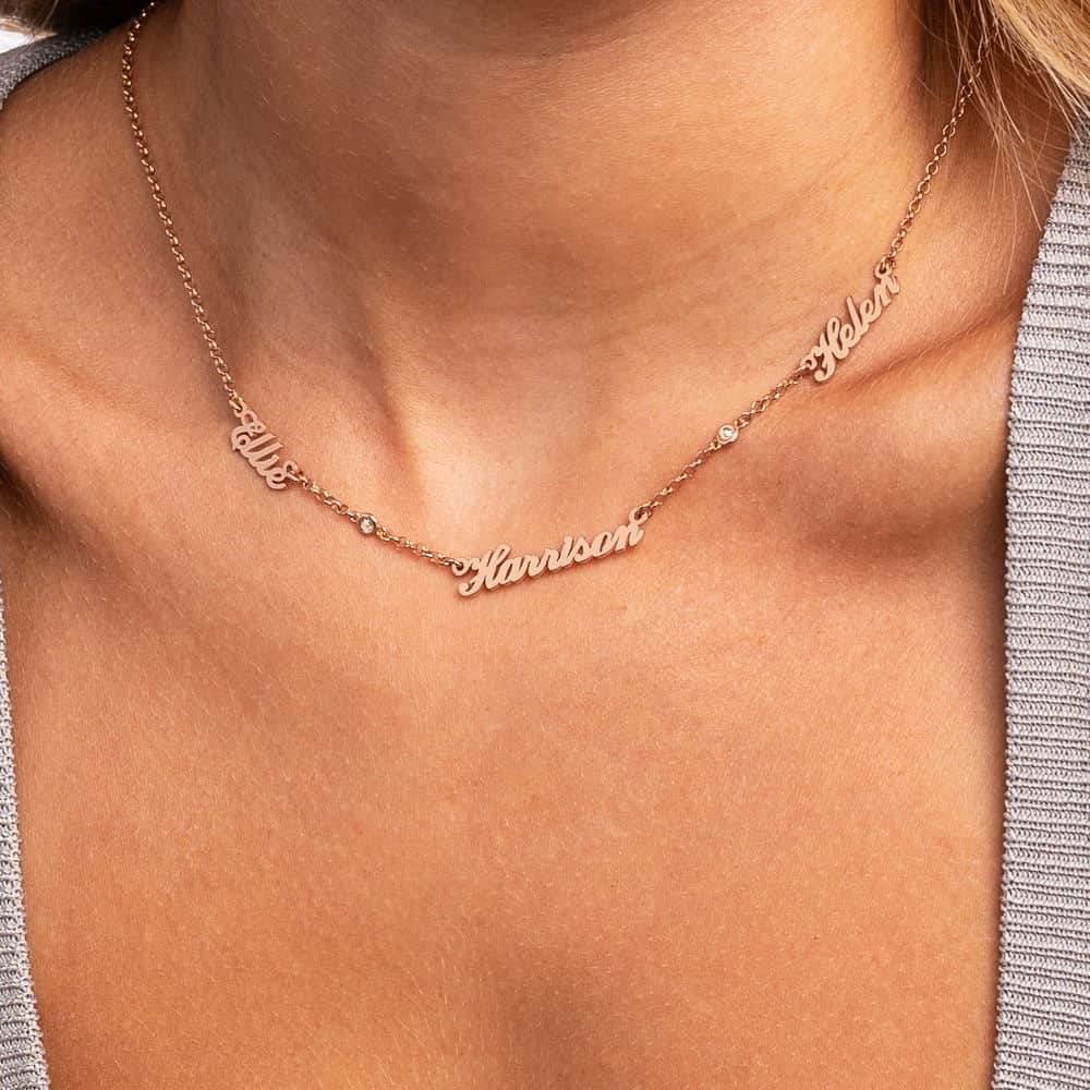 Heritage Diamond Multiple Name Necklace in 18ct Rose Gold Plating-2 product photo