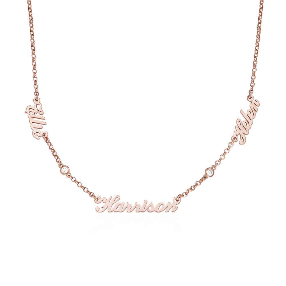 Collar con Nombres Múltiples Estilo Heritage Chapado en Oro Rosa de 18K con Diamante-3 foto de producto