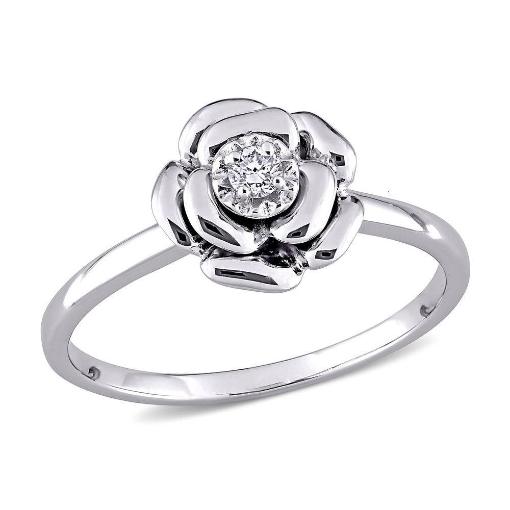 Diamond Rose Flower Ring in Sterling Silver product photo