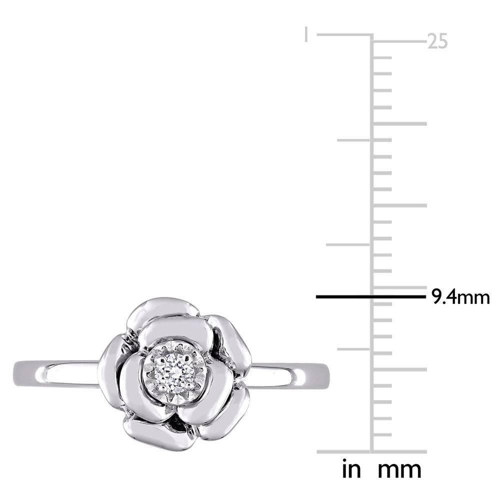 Diamond Rose Flower Ring in Sterling Silver product photo