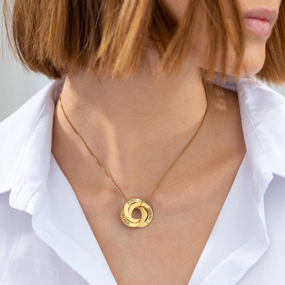 Collar Anillo Ruso Grabado con Diamantes en Oro Vermeil foto de producto