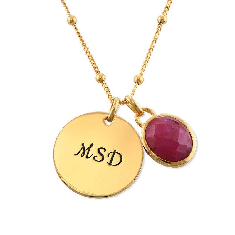 Disc Necklace with Semi-Precious Gemstone in 18ct Gold Plating-2 product photo