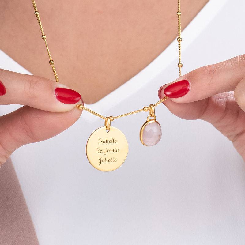 Disc Necklace with Semi-Precious Gemstone in 18ct Gold Plating-4 product photo