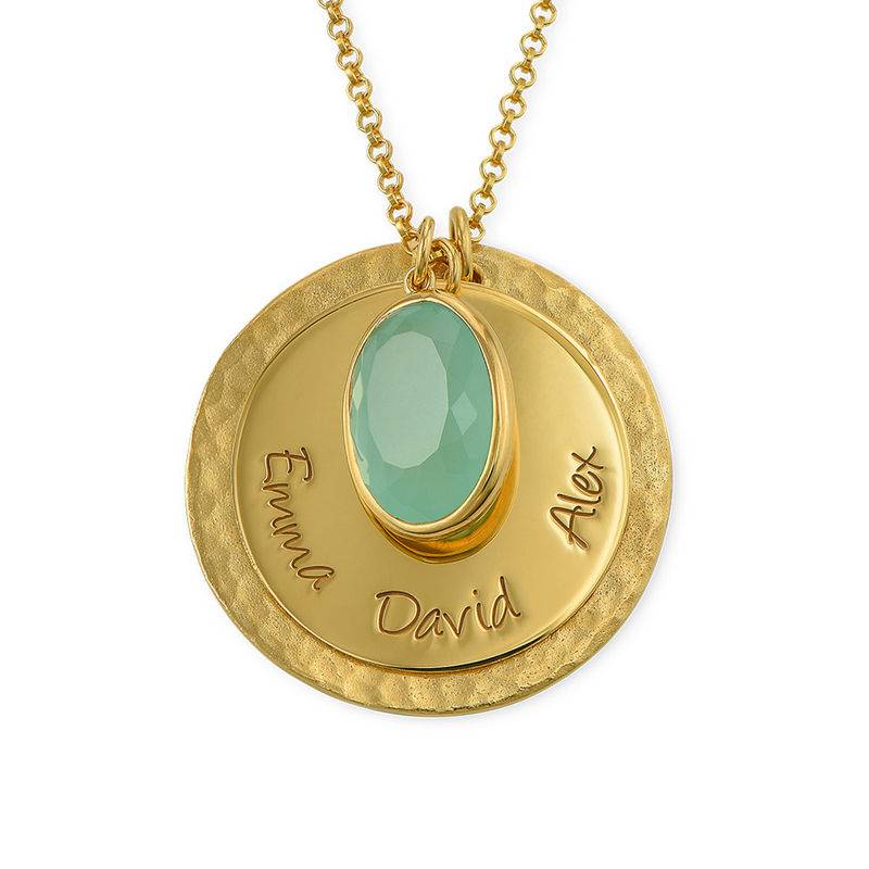 Disc Necklace with Hammered Finish and Coloured Stone in 18ct Gold Plating-2 product photo