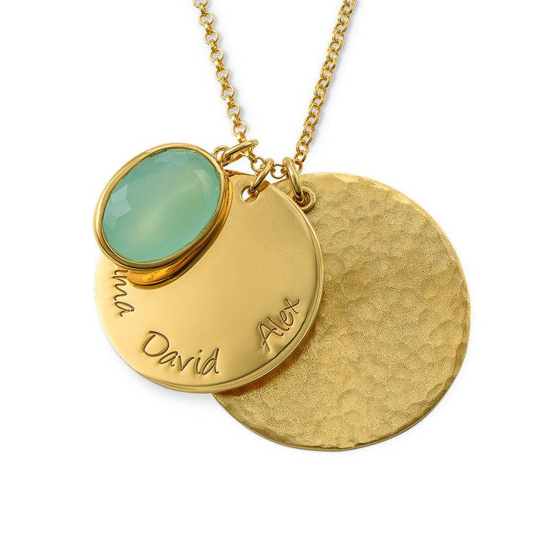 Disc Necklace with Hammered Finish and Coloured Stone in 18ct Gold Plating-4 product photo