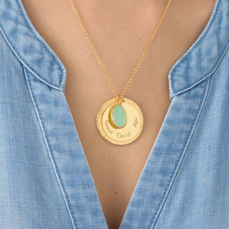 Disc Necklace with Hammered Finish and Coloured Stone in 18ct Gold Plating-3 product photo