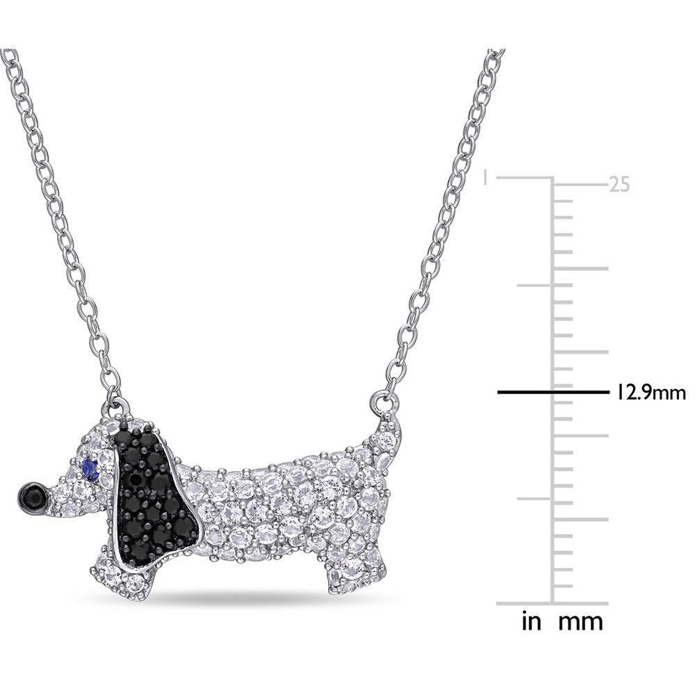Dog Necklace with Lab-Created Blue and White Sapphire & Black Spinel in Sterling Silver-1 product photo