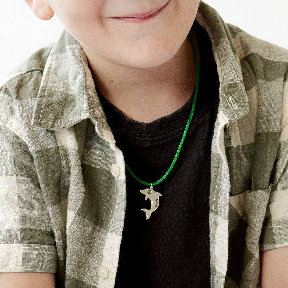 Delfin Halskette mit Geburtsstein für Kinder - 925er Sterlingsilber Produktfoto