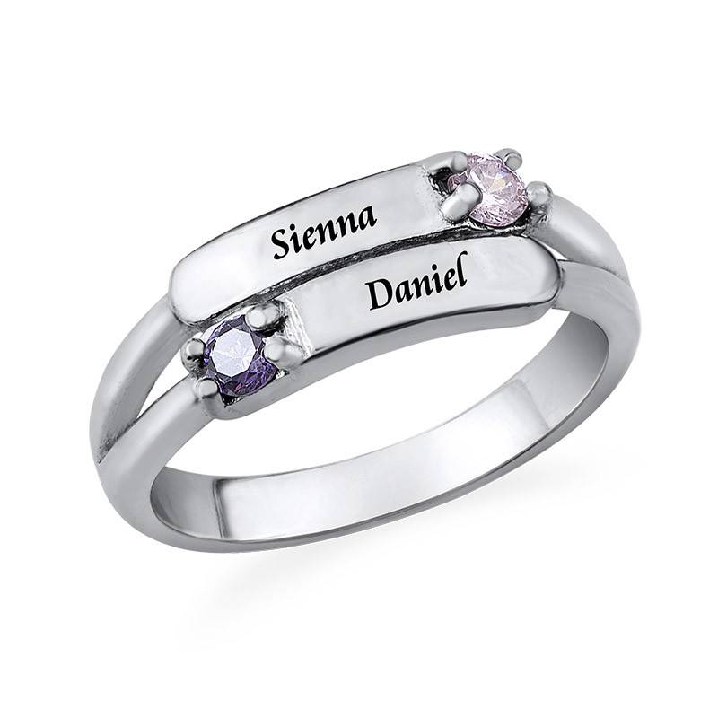Double Birthstone Ring with Engraving in Sterling Silver-1 product photo