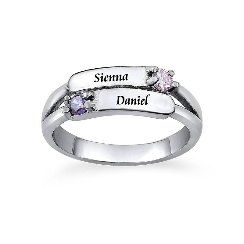Double Birthstone Ring with Engraving in Sterling Silver-2 product photo