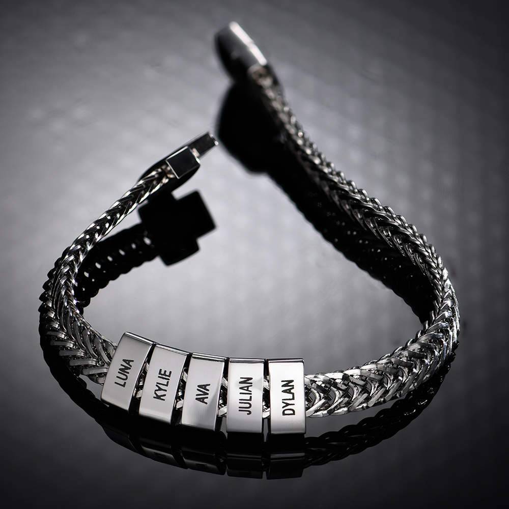 Roestvrij Stalen Heren Armband met Gegraveerde Kralen-1 Productfoto