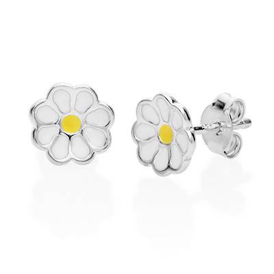 Enamel Flower Earrings for Kids in Sterling Silver-2 product photo