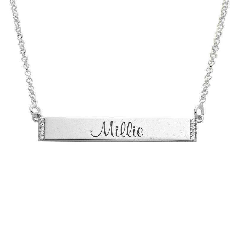 Engravable Bar Necklace with Cubic Zirconia in Sterling Silver product photo