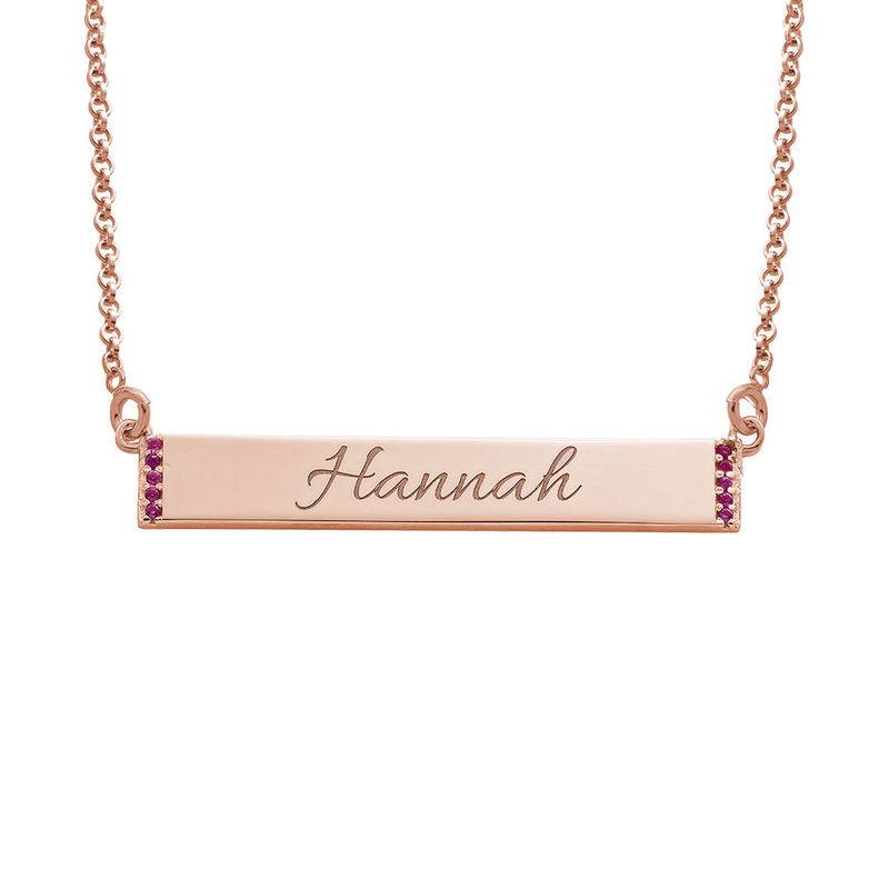 Engravable Bar Necklace with Cubic Zirconia with 18K Rose Gold Plating product photo