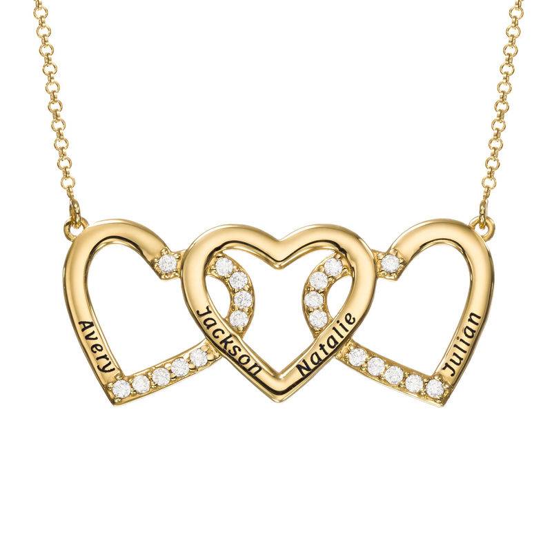 Engraved 3 Hearts Pendant Necklace in Gold Plating-2 product photo