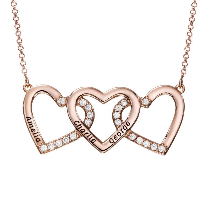 Collar de 3 corazones grabado chapado en oro rosa-1 foto de producto