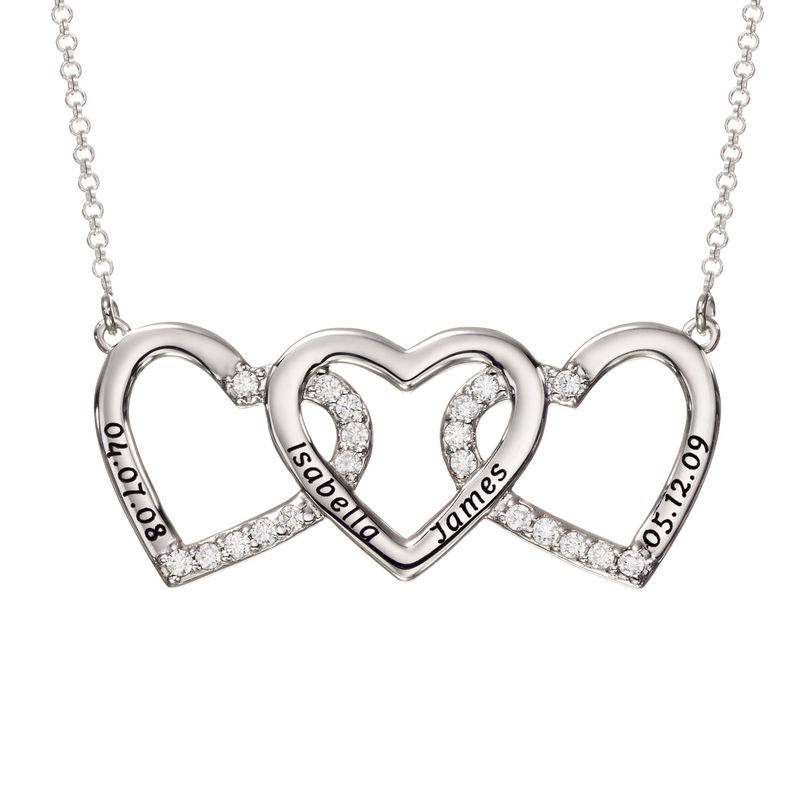 Engraved 3 Hearts Pendant Necklace in Sterling Silver-3 product photo