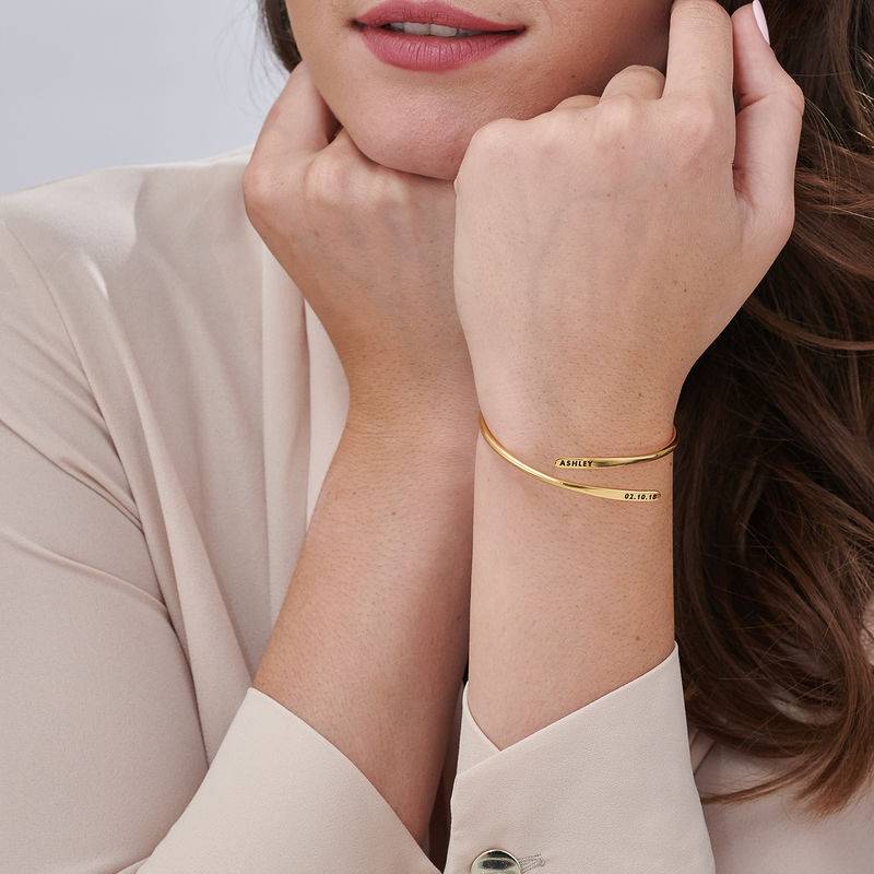 Engraved Adjustable Gold Plated Cuff Bracelet-1 product photo