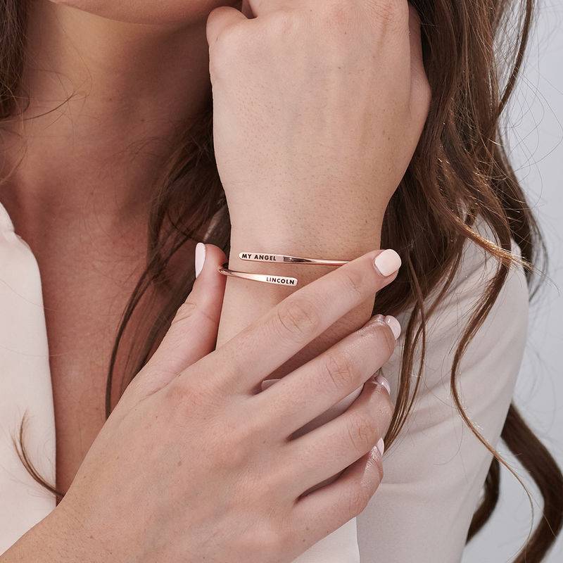 Engraved Adjustable Cuff Bracelet in 18ct Rose Gold Plating-3 product photo