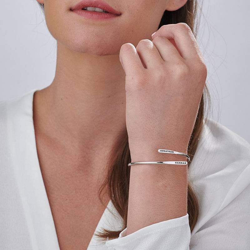Verstelbare zilveren gegraveerde armband Productfoto