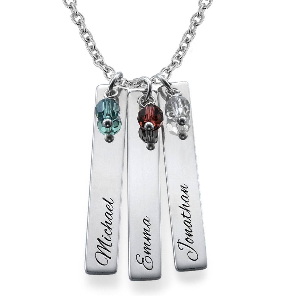 Engraved Bar Necklace with Birthstones in Sterling Silver-2 product photo