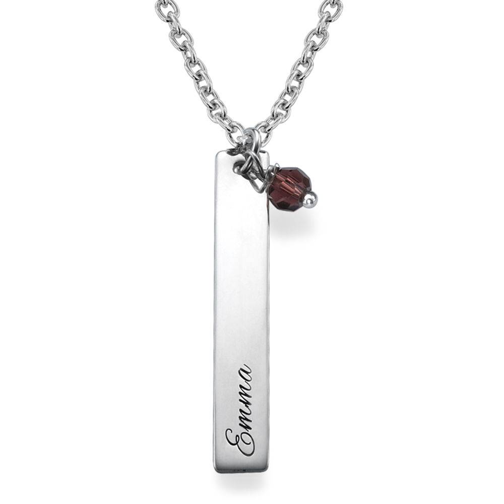 Engraved Bar Necklace with Birthstones in Sterling Silver-2 product photo