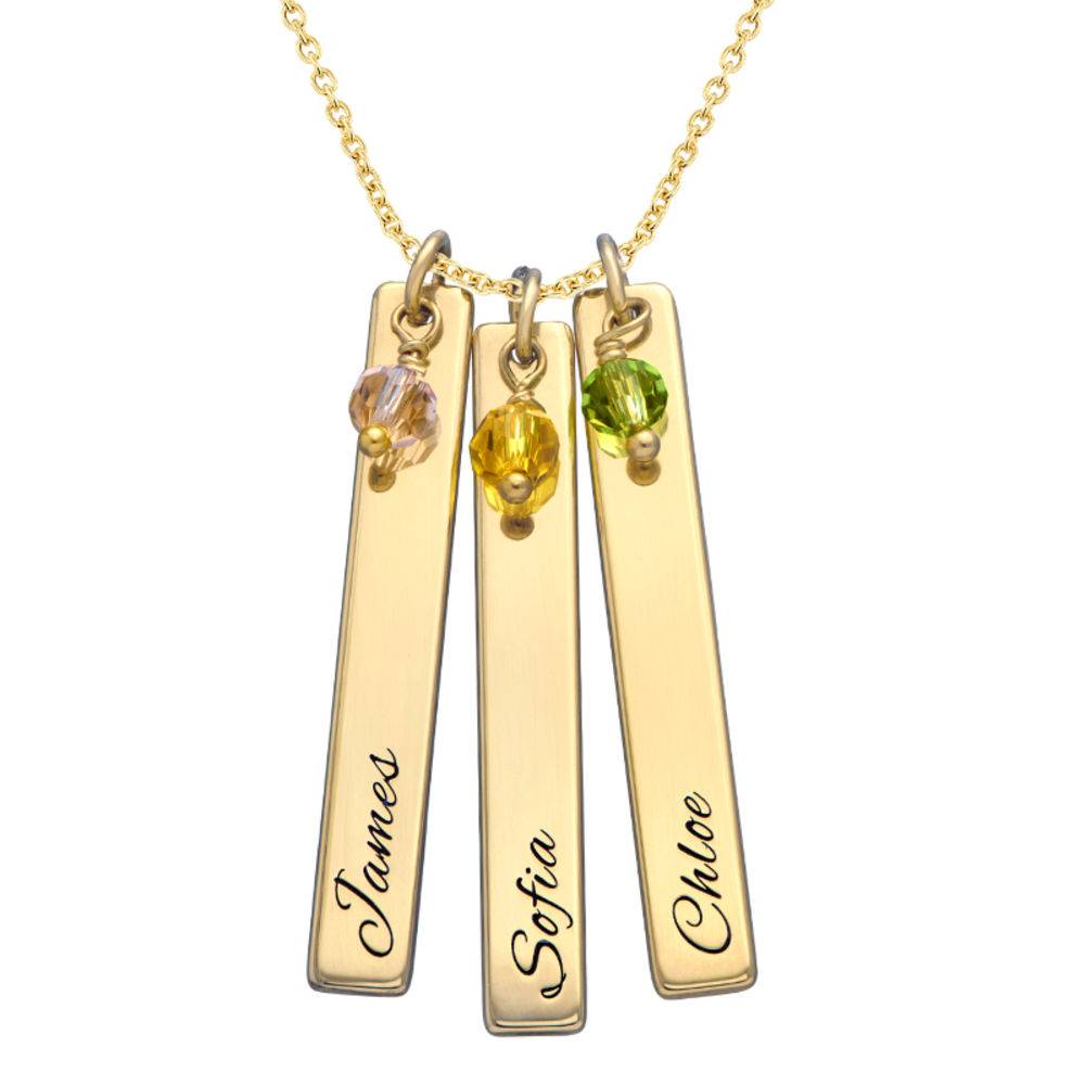 Engraved Bar Necklace with Birthstones in Gold Plating-3 product photo