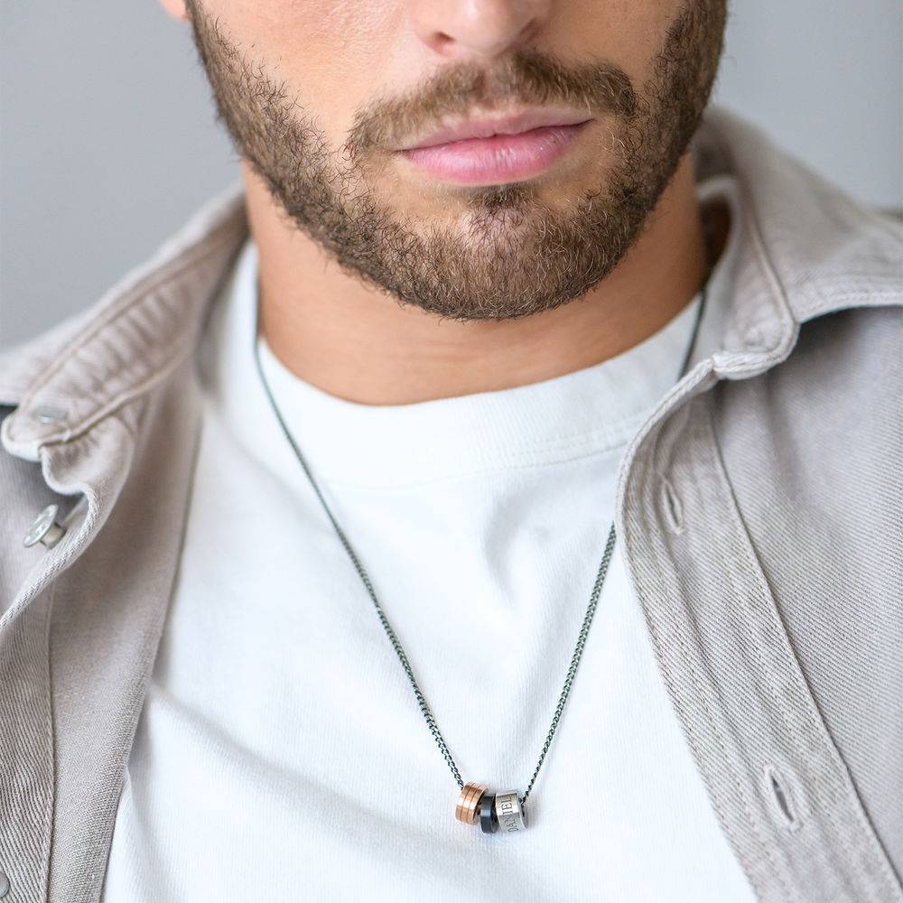 Engraved Beads Necklace for Men in Stainless Steel-4 product photo