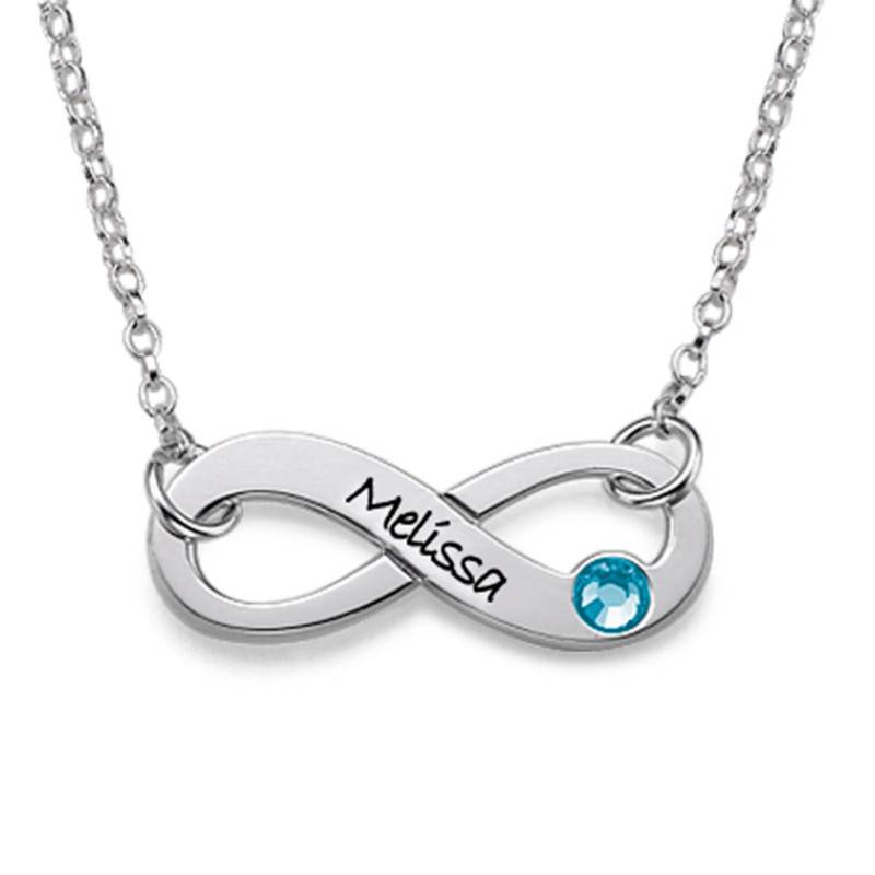 Engraved Birthstone Infinity Necklace in Sterling Silver-1 product photo