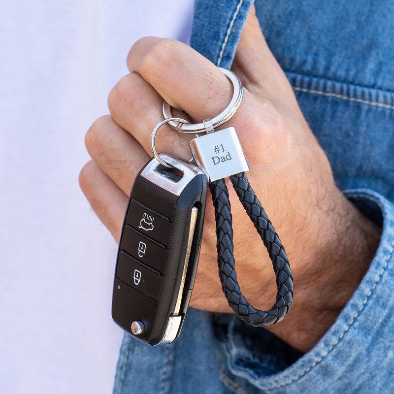 Engraved Black Leather Rope Keychain-2 product photo