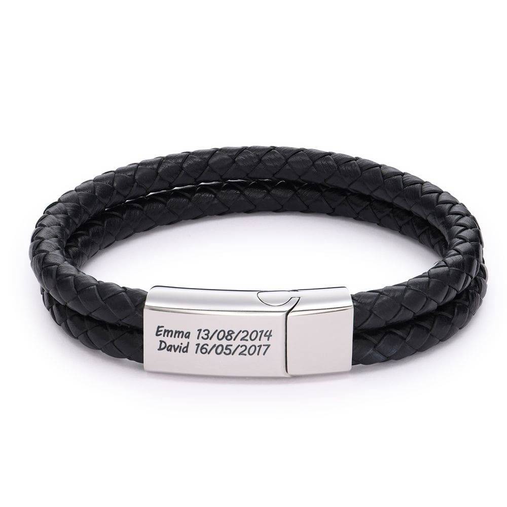 Black Leather Explorer Bracelet for Men in 18ct Rose Gold Vermeil product photo