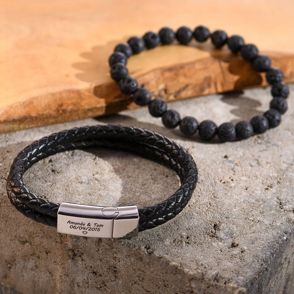 Black Leather Explorer Bracelet for Men product photo
