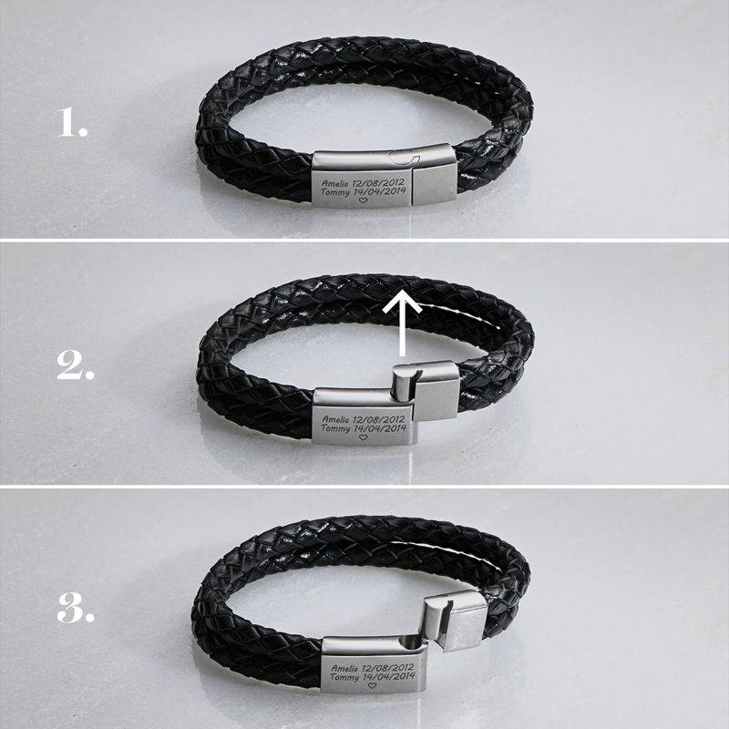 Explorer Herrenarmband aus schwarzem Leder - Edelstahl-2 Produktfoto