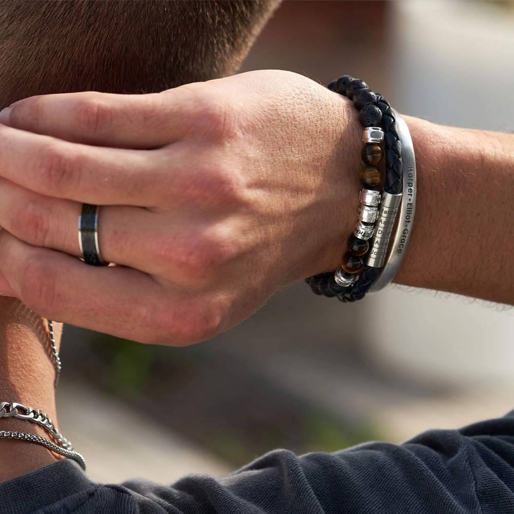 Navada flettet armbånd for menn i svart skinn-1 produktbilde