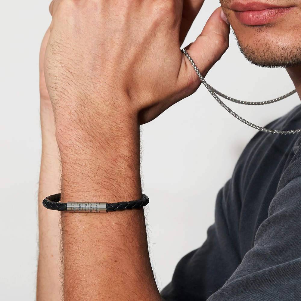 Navada flettet armbånd for menn i svart skinn-7 produktbilde