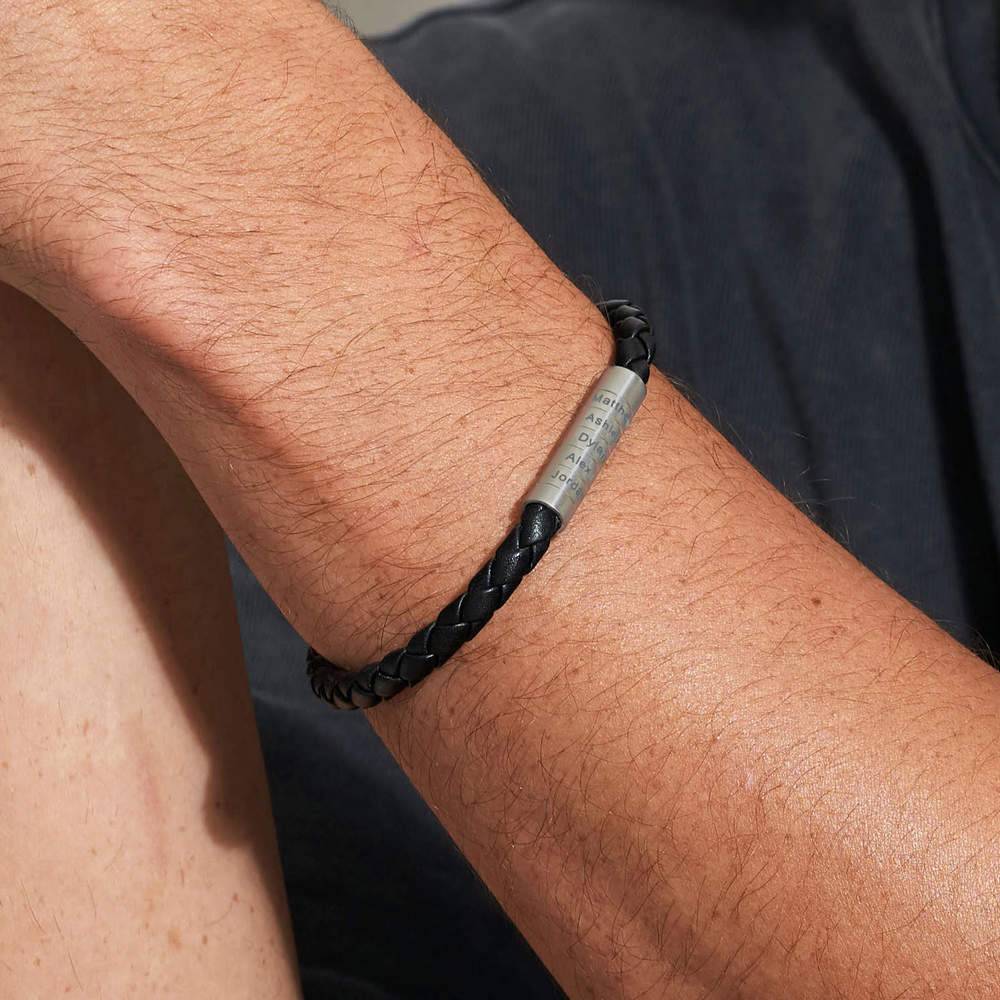 Navada flettet armbånd for menn i svart skinn-6 produktbilde