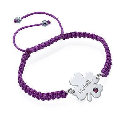 Engraved Clover Bracelet with Birthstone in Sterling Silver-3 product photo